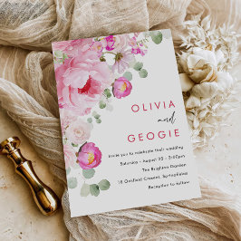 Blush Pink Waterverf Floral Peony Wedding Kaart