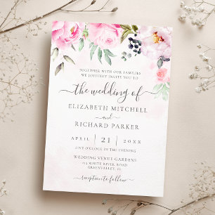 Blush Pink Waterverf Floral Peony Wedding Kaart
