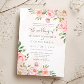 Blush Pink Waterverf Floral Peony Wedding Kaart