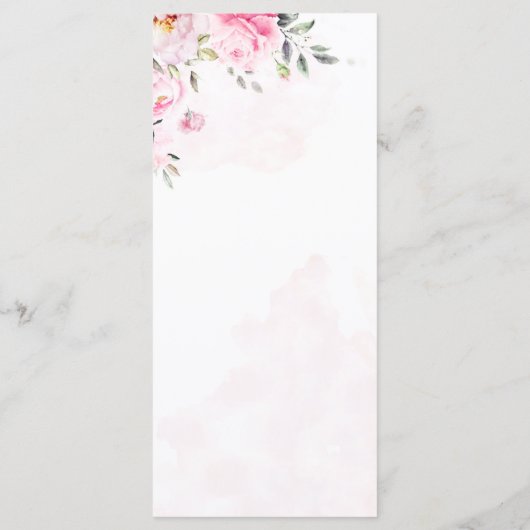 Blush Pink Waterverf Floral Peony Wedding Menu (Achterkant)