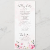 Blush Pink Waterverf Floral Peony Wedding Programmakaart (Achterkant)