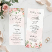 Blush Pink Waterverf Floral Peony Wedding Programmakaart