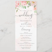 Blush Pink Waterverf Floral Peony Wedding Programmakaart (Voorkant)