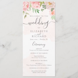 Blush Pink Waterverf Floral Peony Wedding Programmakaart