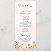 Blush Pink Waterverf Floral Peony Wedding Programmakaart (Achterkant)