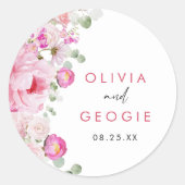 Blush Pink Waterverf Floral Peony Wedding Ronde Sticker (Voorkant)
