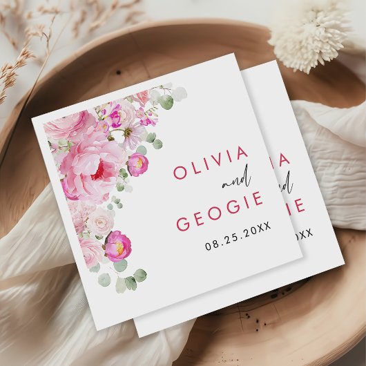 Blush Pink Waterverf Floral Peony Wedding Servet