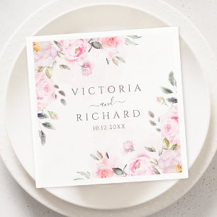 Blush Pink Waterverf Floral Peony Wedding Servet
