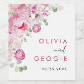 Blush Pink Waterverf Floral Peony Wedding Wijn Etiket (Enkel label)