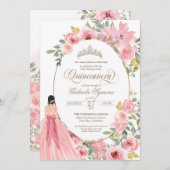 Blush Pink Waterverf Floral Quinceanera Kaart (Voorkant / Achterkant)
