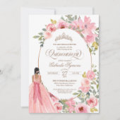 Blush Pink Waterverf Floral Quinceanera Kaart (Voorkant)