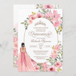 Blush Pink Waterverf Floral Quinceanera Kaart