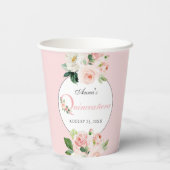 Blush Pink Waterverf Floral Quinceanera Papieren Bekers (Achterkant)