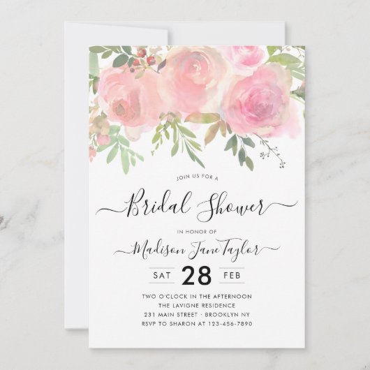 Blush Pink Waterverf Floral Script Vrijgezellenfee Kaart (Voorkant)