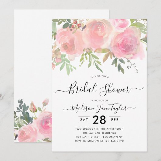 Blush Pink Waterverf Floral Script Vrijgezellenfee Kaart (Voorkant / Achterkant)