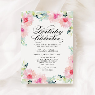 Blush Pink Waterverf Floral Spring Birthday Kaart
