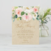 Blush Pink Waterverf Floral Virtual Baby shower Kaart (Staand voorkant)