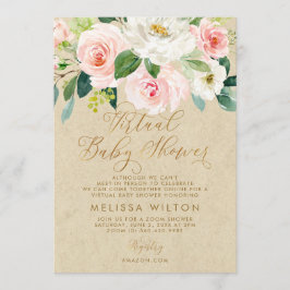Blush Pink Waterverf Floral Virtual Baby shower Kaart