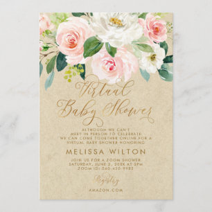 Blush Pink Waterverf Floral Virtual Baby shower Kaart