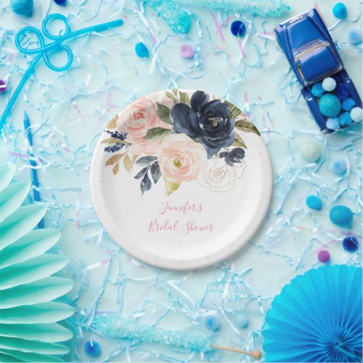 Blush Pink | Waterverf Floral Vrijgezellenfeest Papieren Bordje (Feest)