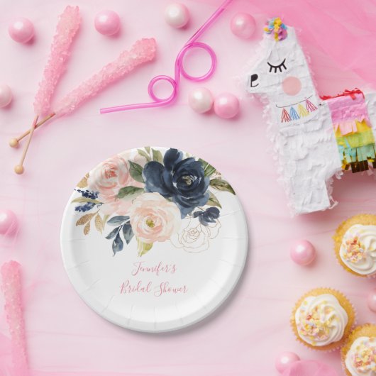 Blush Pink | Waterverf Floral Vrijgezellenfeest Papieren Bordje (Feest)