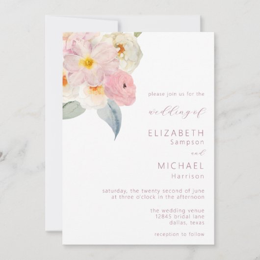 Blush Pink Waterverf Floral Weddenschap Kaart (Voorkant)