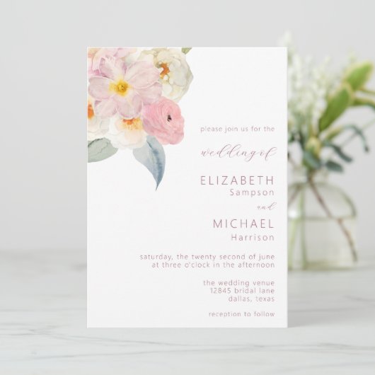 Blush Pink Waterverf Floral Weddenschap Kaart (Staand voorkant)
