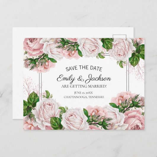 Blush Pink Waterverf Floral Weddenschap Save the D Briefkaart (Voorkant / Achterkant)