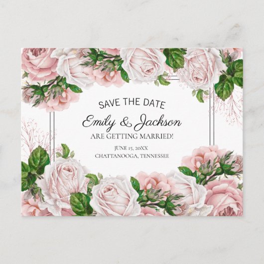 Blush Pink Waterverf Floral Weddenschap Save the D Briefkaart (Voorkant)