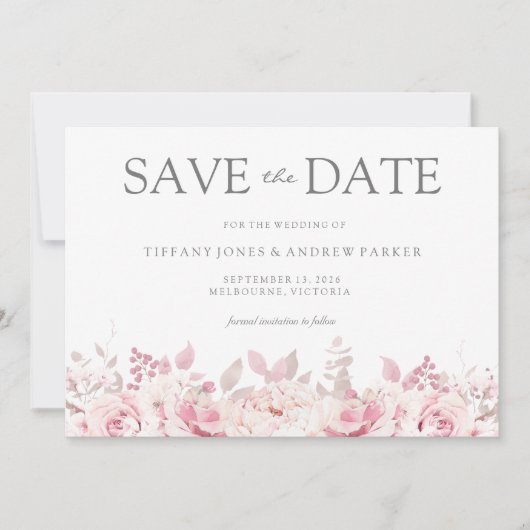 Blush Pink Waterverf Floral Weddenschap Save the D Save The Date (Voorkant)