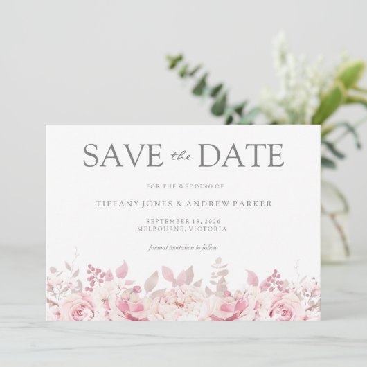 Blush Pink Waterverf Floral Weddenschap Save the D Save The Date (Staand voorkant)