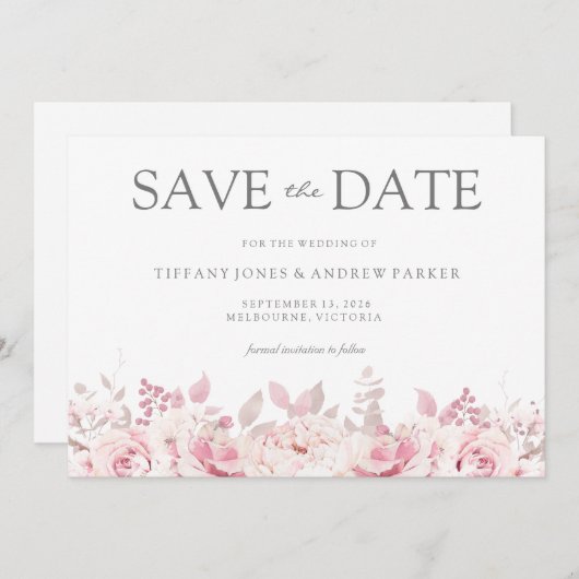 Blush Pink Waterverf Floral Weddenschap Save the D Save The Date (Voorkant / Achterkant)