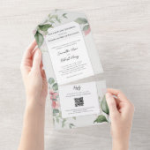 Blush Pink Waterverf Floral Wedding All In One Uitnodiging (Afscheurbaar)