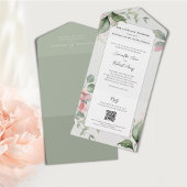 Blush Pink Waterverf Floral Wedding All In One Uitnodiging