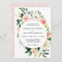 Blush Pink Waterverf Floral Wedding Kaart