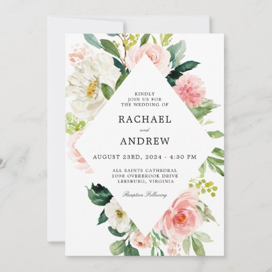 Blush Pink Waterverf Floral Wedding Kaart (Voorkant)