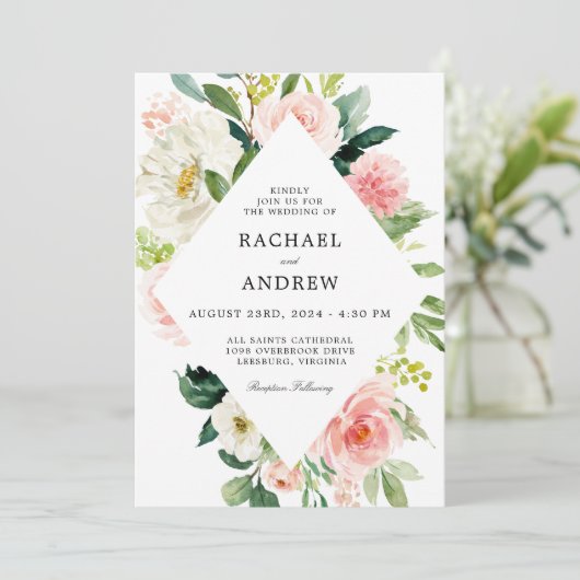 Blush Pink Waterverf Floral Wedding Kaart (Staand voorkant)