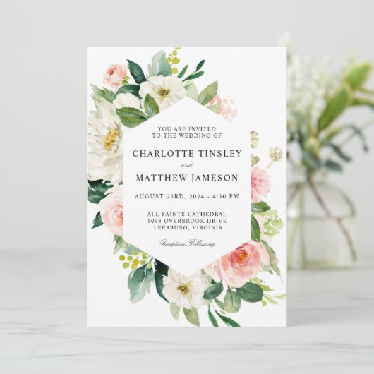 Blush Pink Waterverf Floral Wedding Kaart (Staand voorkant)