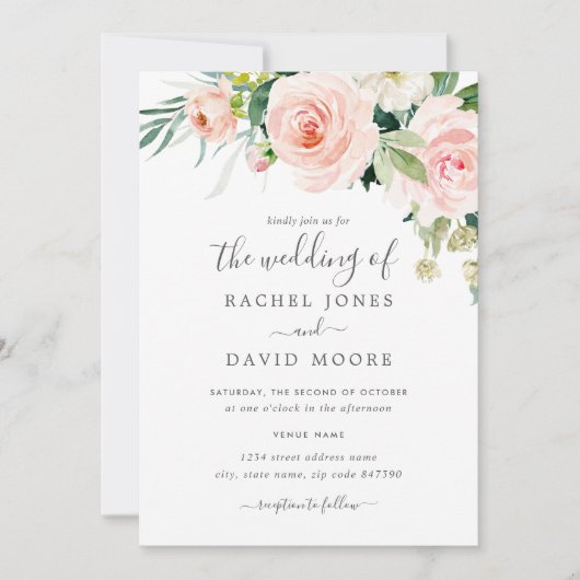 Blush Pink Waterverf Floral Wedding Kaart (Voorkant)