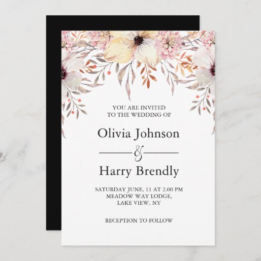 Blush Pink Waterverf Floral Wedding Kaart (Voorkant / Achterkant)