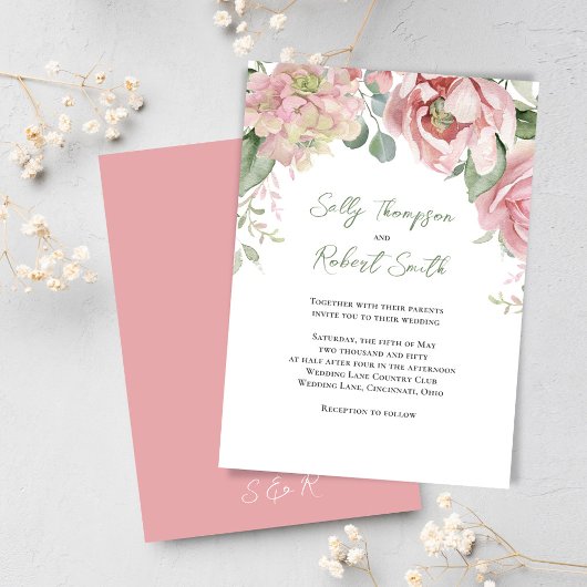 Blush Pink Waterverf Floral Wedding Kaart