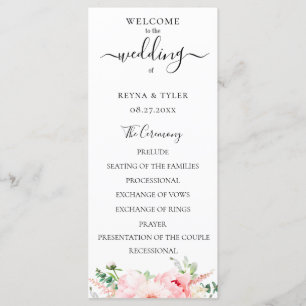 Blush Pink Waterverf Floral Wedding Programmakaart