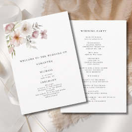 Blush Pink Waterverf Floral Wedding Programmakaart