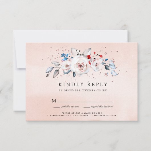 Blush Pink Waterverf Floral Wedding RSVP Kaartje (Voorkant)