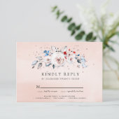 Blush Pink Waterverf Floral Wedding RSVP Kaartje (Staand voorkant)