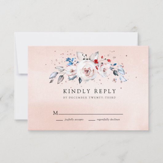 Blush Pink Waterverf Floral Wedding RSVP Kaartje (Voorkant)