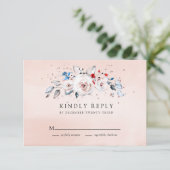 Blush Pink Waterverf Floral Wedding RSVP Kaartje (Staand voorkant)