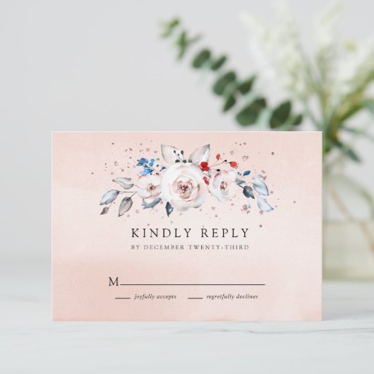 Blush Pink Waterverf Floral Wedding RSVP Kaartje (Staand voorkant)