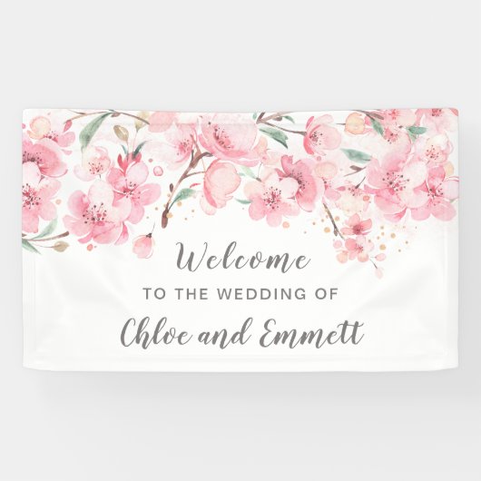 Blush Pink Waterverf Floral Wedding Spandoek (Horizontaal)