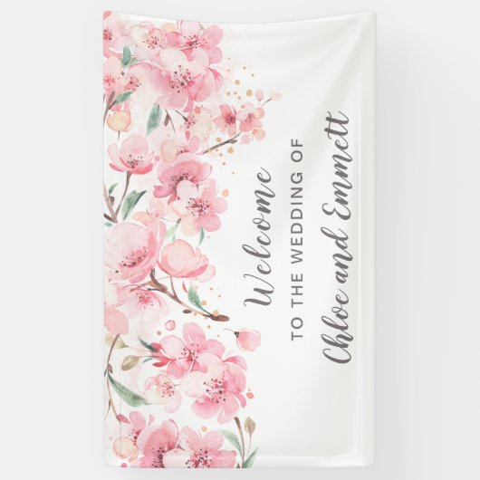 Blush Pink Waterverf Floral Wedding Spandoek (Verticaal)